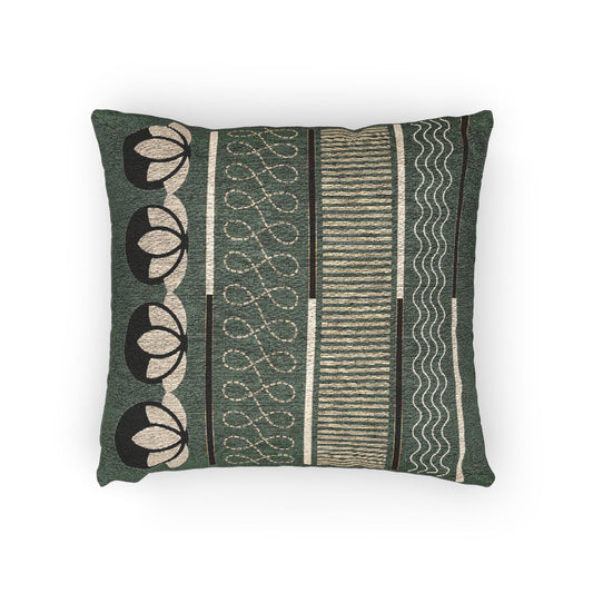 “Pattern Memory” – Woven Throw Pillow with Beige & Black Motifs