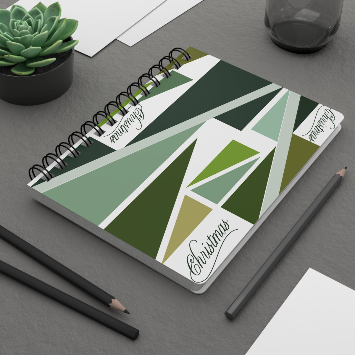 Mid-Century Modern Geometric Christmas Tree Spiral Notebook