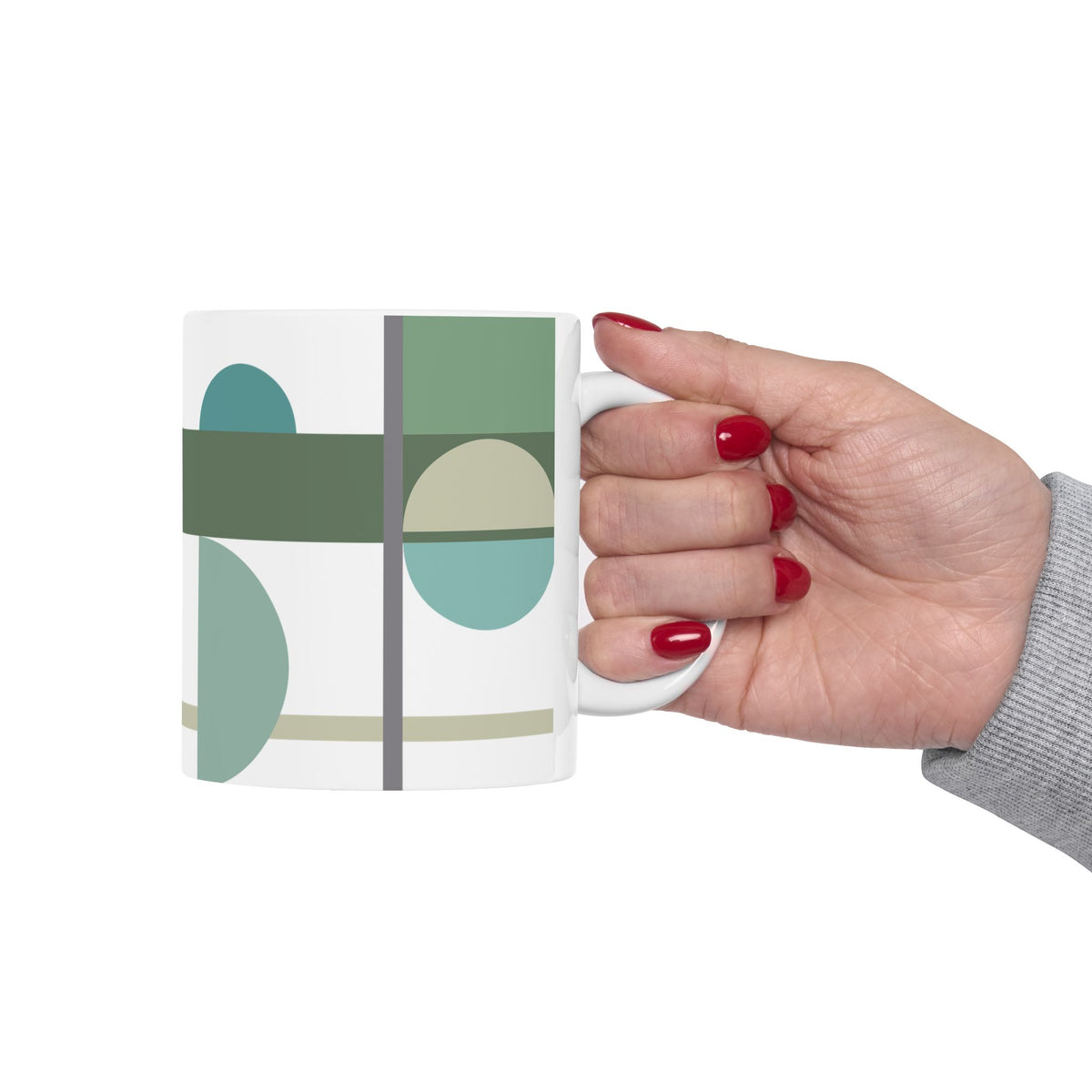 Minimalist Sage Green Abstract Mug | Cool Geometric Modern Coffee Cup | Teal and Grey Calming Tea Mug | Scandi Style Desk Decor | Mid-Century Kitchenware | 11 oz Mug