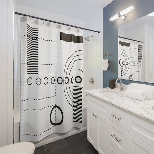 Modern Geometric Shower Curtain - Stylish Bath Decor with Colorful Bird Design