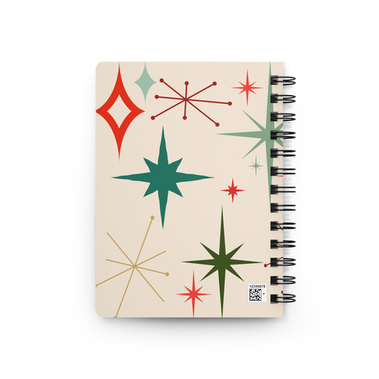 Mid-Century Modern JOY Christmas Notebook | Retro Atomic Starburst Holiday Journal | Vintage Style Spiral Planner | MCM Christmas Gift| Stylish Notebook for Creative Writing, Sketching, Gift for Artists, Minimalist Stationery