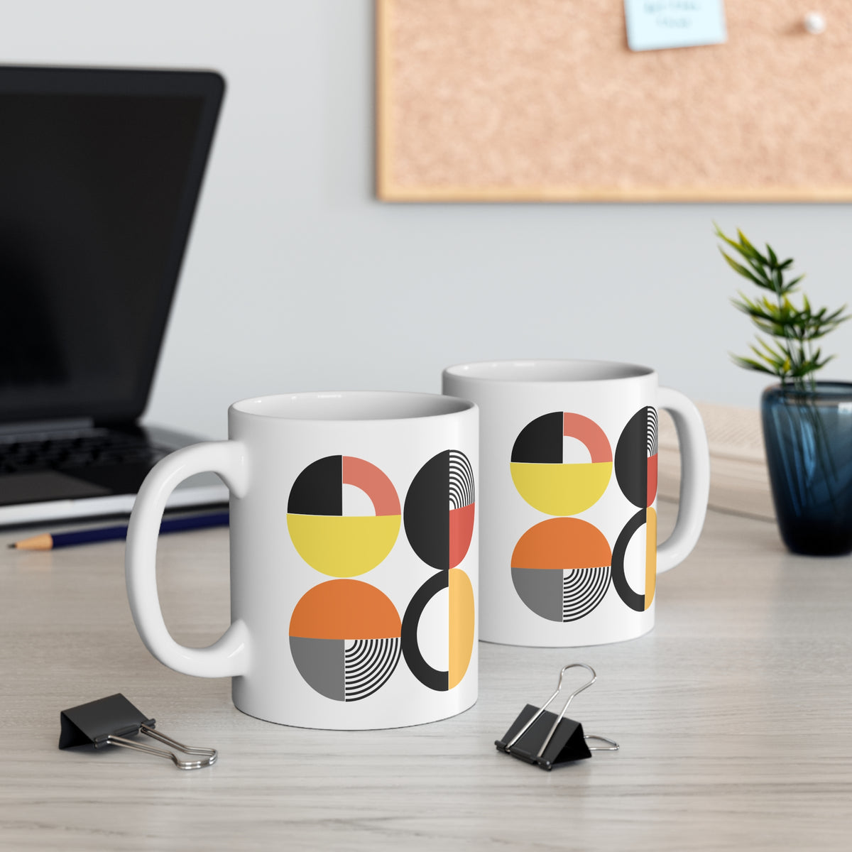 Geometric Harmony Mug – Modern Abstract Shapes on White Ceramic