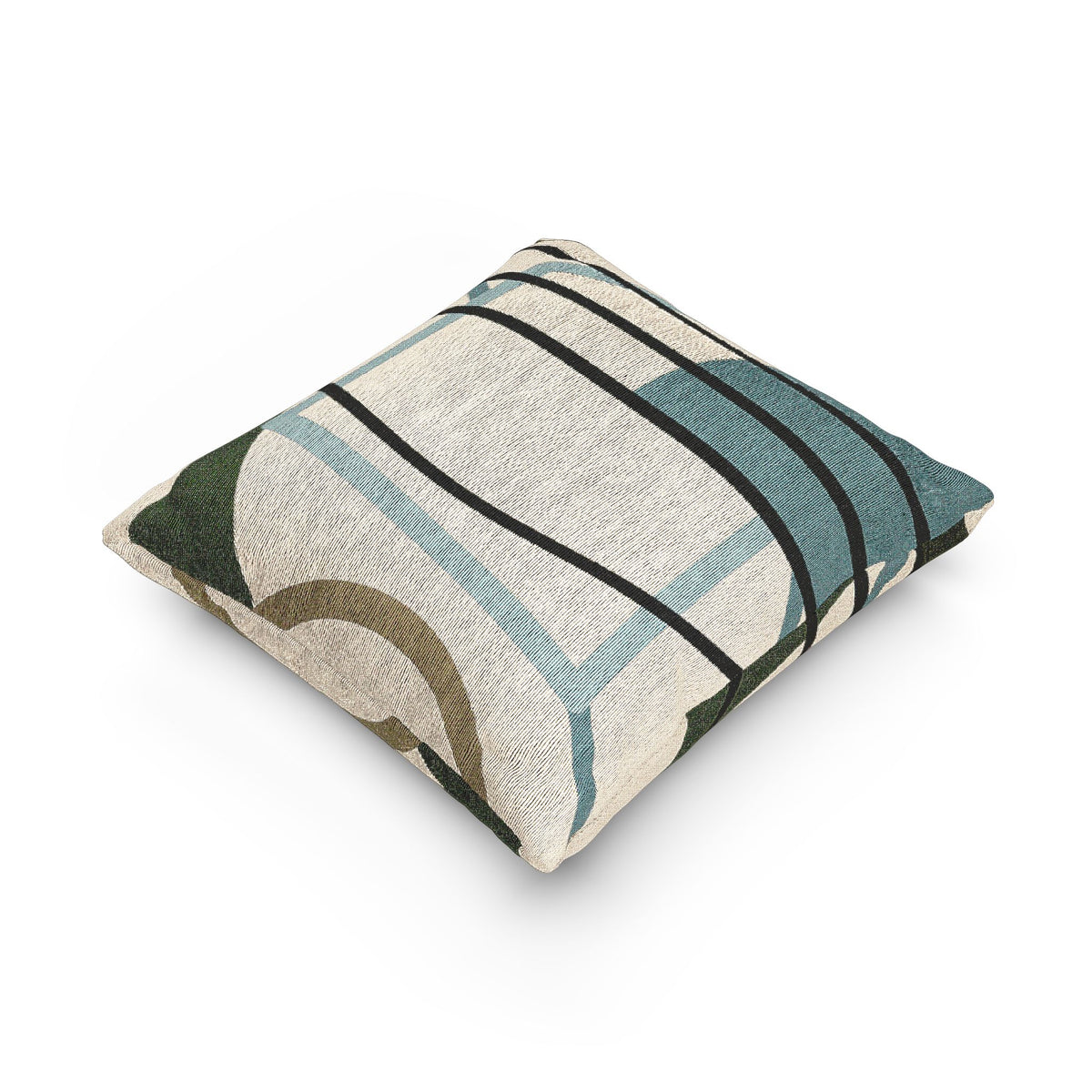 Structured Harmony Cushion – Blue, Beige & Green Geometry