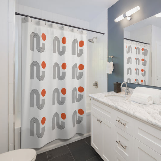 Retro Modern Pattern Shower Curtain – Black & Orange Minimal Repeat