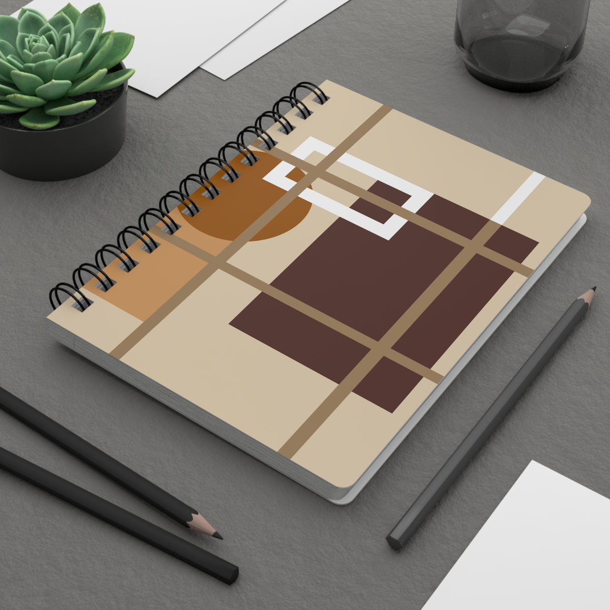 Earthy Tones Grid & Shape Journal - Coffee Lover's Aesthetic | Stylish Notebook for Creative Writing, Sketching, Gift for Artists, Minimalist Stationery