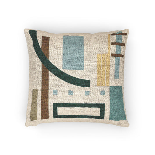 Modular Terrain Throw Pillow – Teal, Mustard & Earth Tones