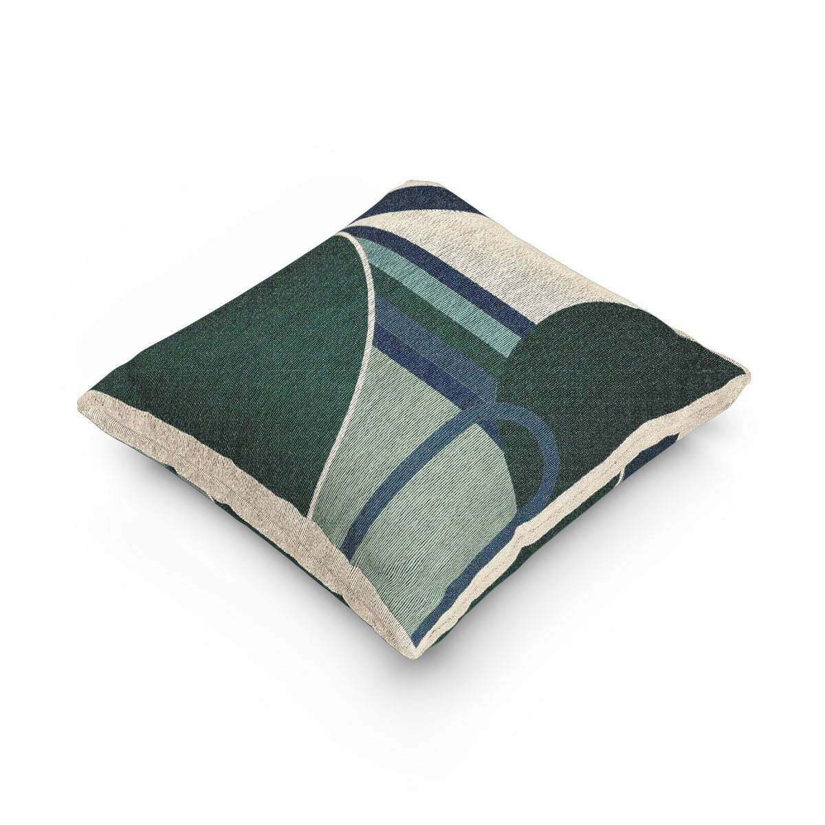 Arcs & Stripes Throw Pillow – Teal, Blue & Green Geometry in Motion