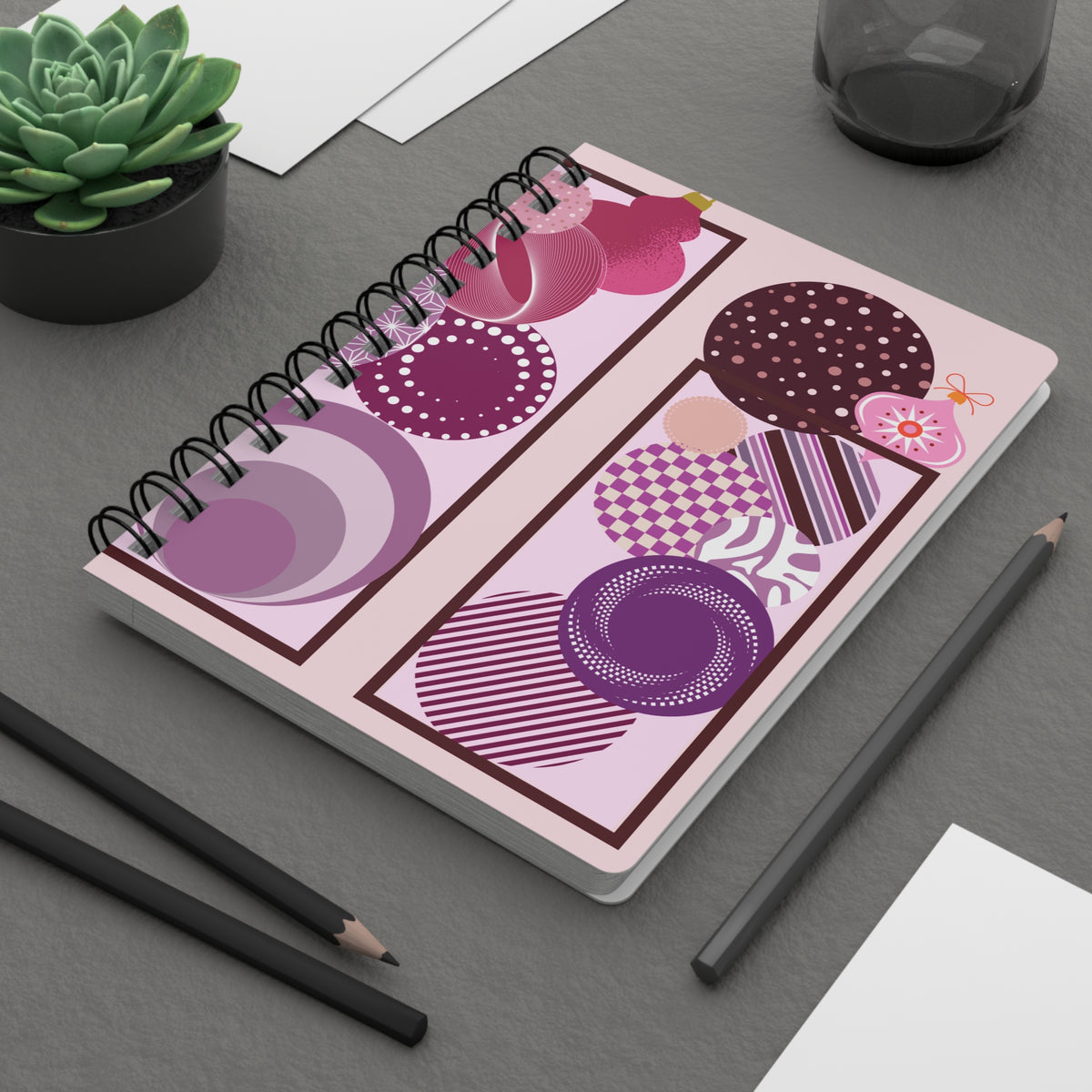 Berry Pink Geometric Christmas Baubles Journal