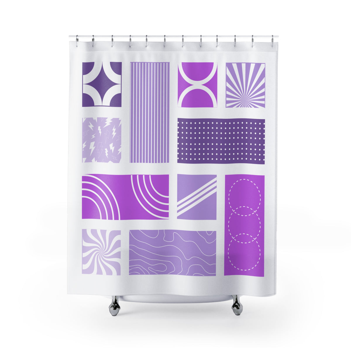 Purple Patchwork Shower Curtain – Pop Art Geometric Collage