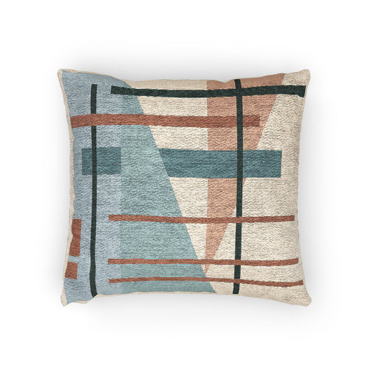 Vertical Constructs Throw Pillow – Teal, Orange & Blue Geometry