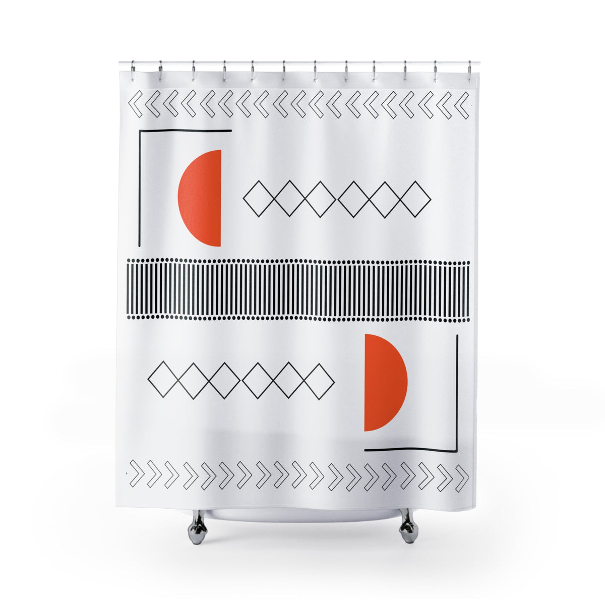 Minimalist Orange & Black Shower Curtain – Abstract Geometric Flow