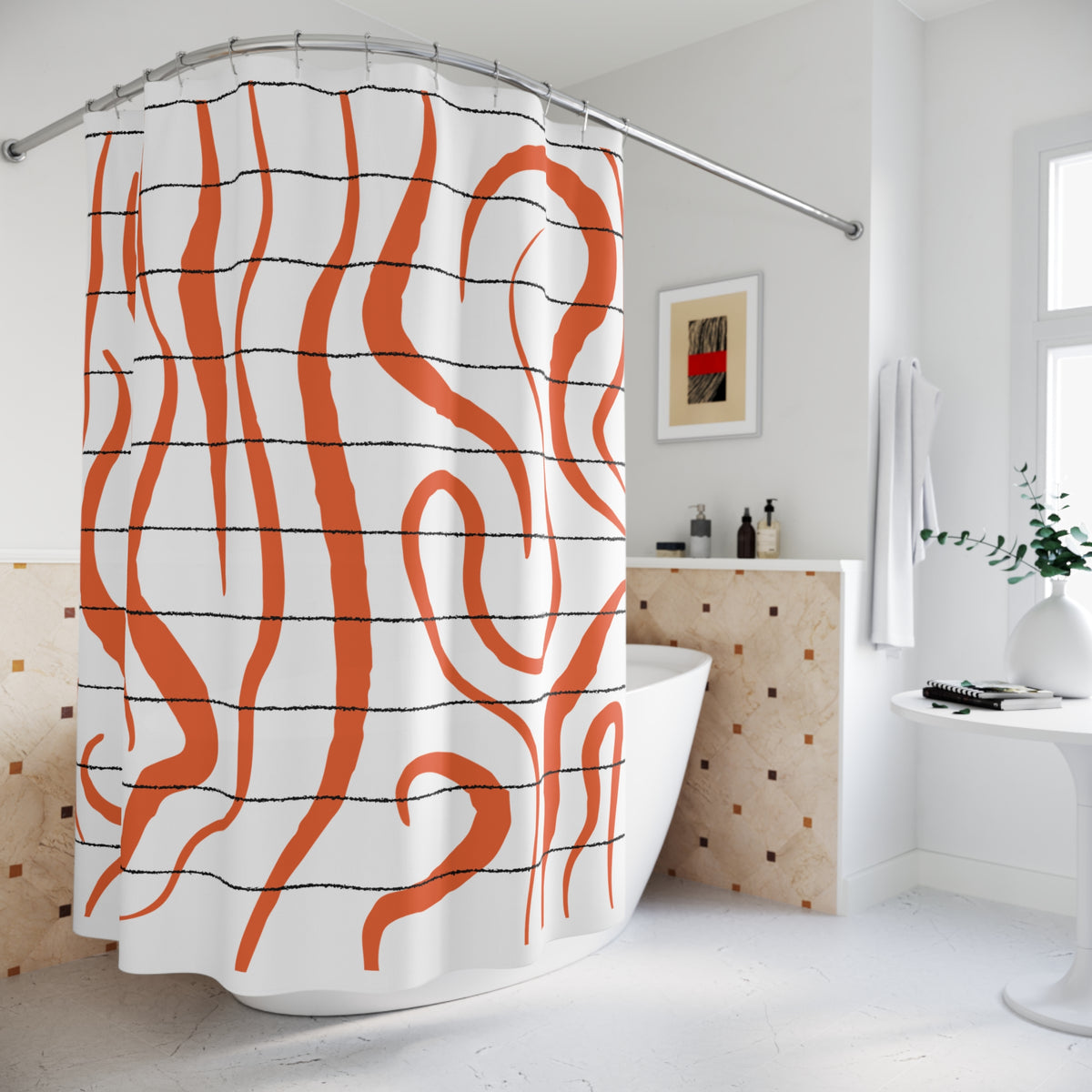 Bold Tiger Stripe Shower Curtain – Abstract Orange & Black Safari Print