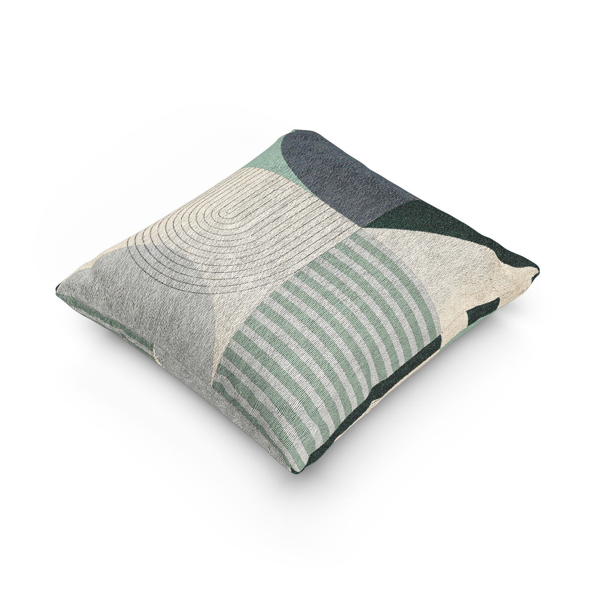 Artisan Woven Geometric Throw Pillow | Modern Abstract Patterns & Curves Cushion | Teal & Gray Textured Decor