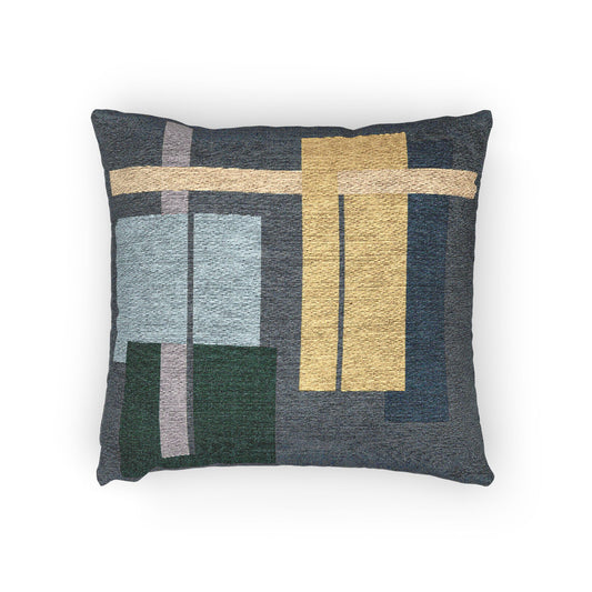 Color Block Grid Throw Pillow – Teal, Mustard & Beige Geometry