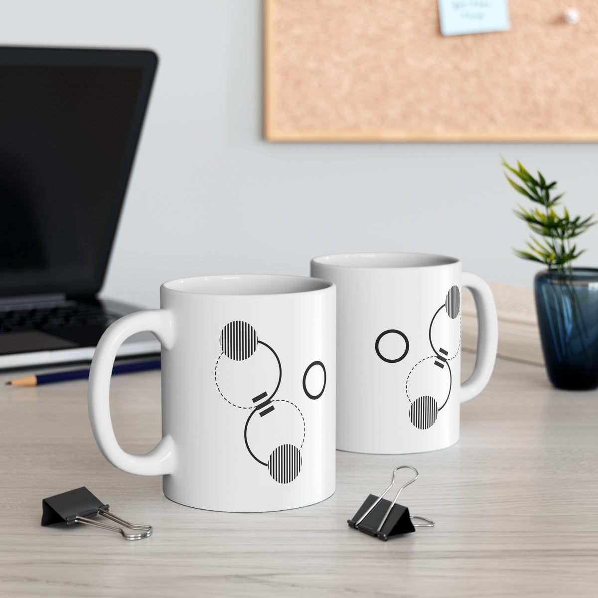 Modern Black & White Circle Mug | 11oz Ceramic Mug | Minimal Abstract Geometric Design