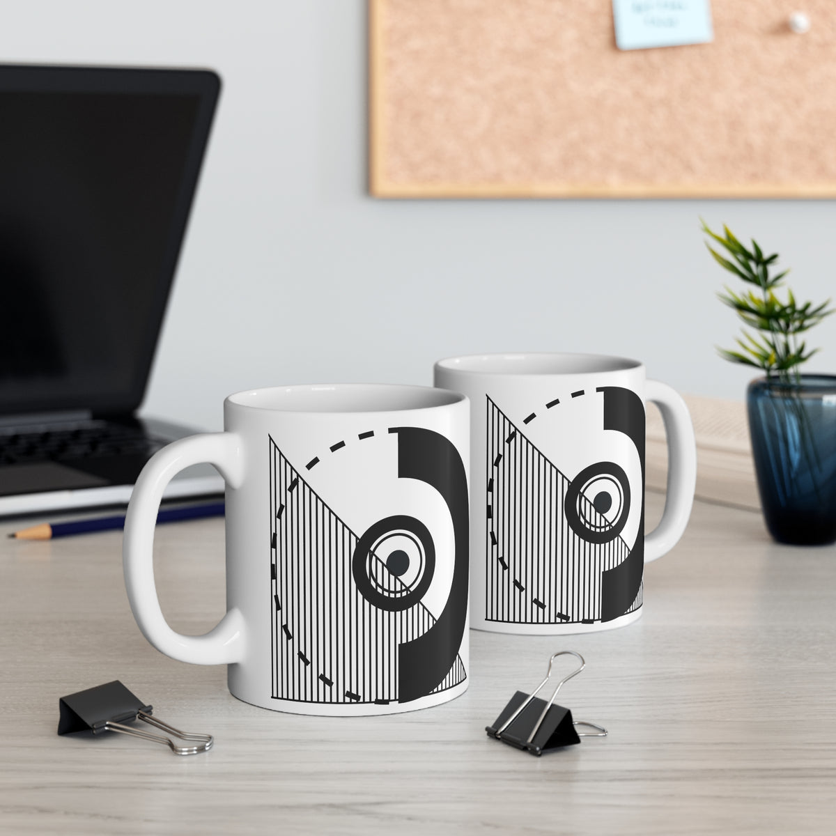 Modern Geometric Black & White Coffee Mug 11oz – Stylish Minimalist Design for Home or Office