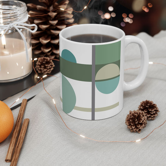 Minimalist Sage Green Abstract Mug | Cool Geometric Modern Coffee Cup | Teal and Grey Calming Tea Mug | Scandi Style Desk Decor | Mid-Century Kitchenware | 11 oz Mug
