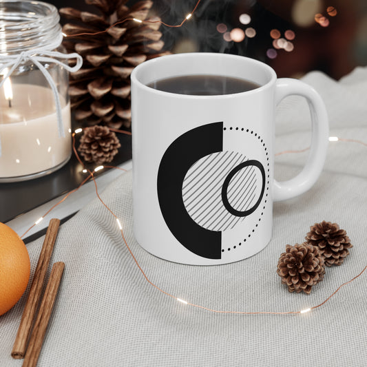 Modern Grid Mug | 11oz Ceramic Coffee Mug | Black & White Architectural Line Art Design