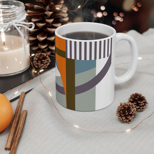 Earthy Geometric Abstract Coffee Mug | Olive Green & Terracotta Art Mug | Mid-Century Kitchenware