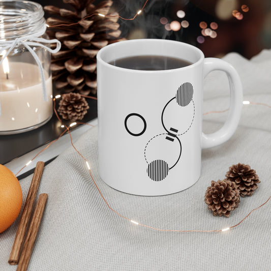 Modern Black & White Circle Mug | 11oz Ceramic Mug | Minimal Abstract Geometric Design