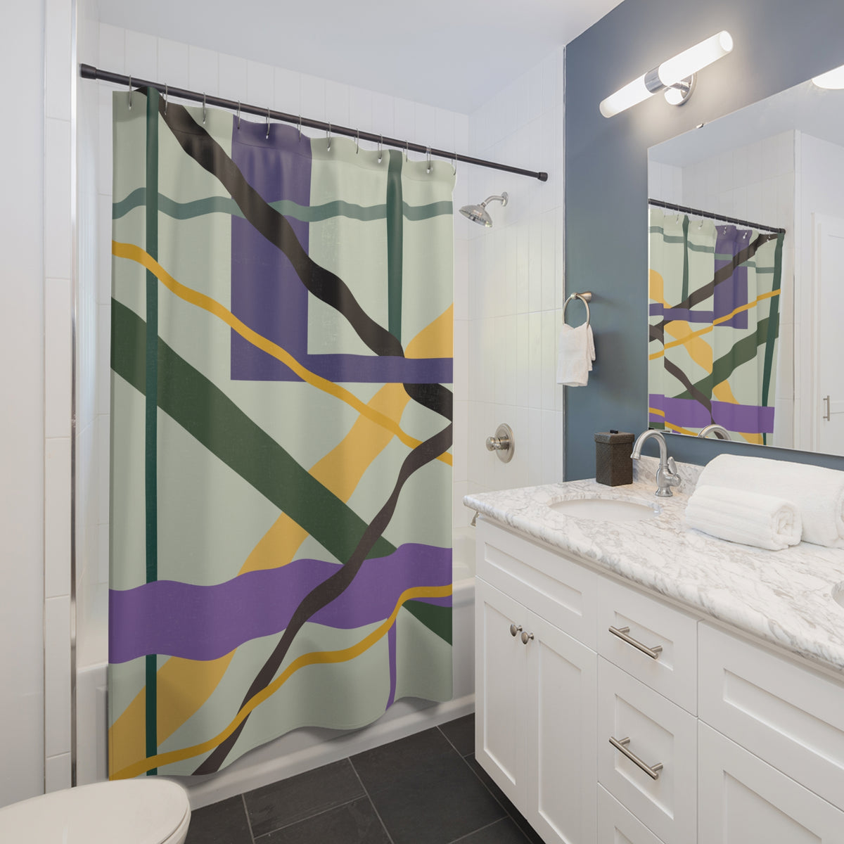 Dynamic Abstract Lines Shower Curtain | Modern Intersecting Geometric Art