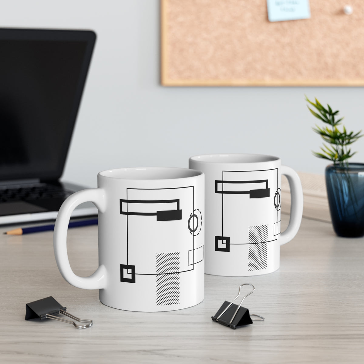 Modern Orbit Mug | 11oz Ceramic Coffee Mug | Minimalist Black Abstract Design with Circular Accent