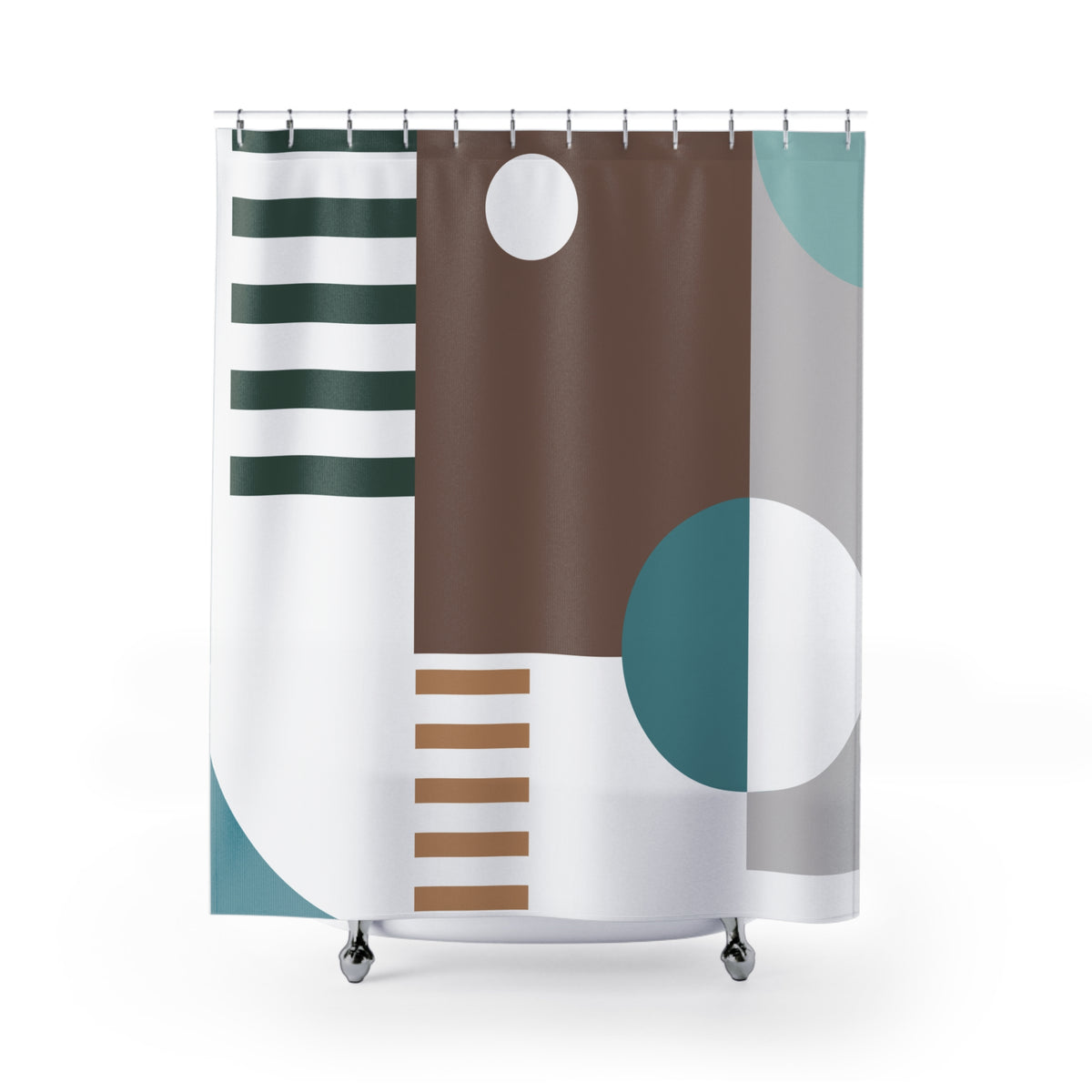 Modern Form Shower Curtain – Teal, Brown & Gray Geometry