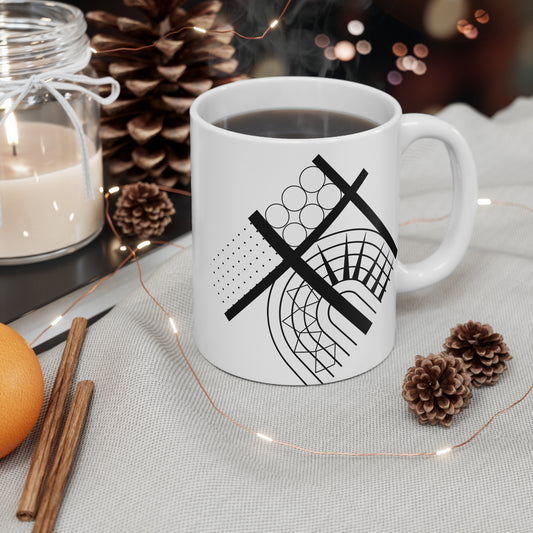 Orbit Lines Mug | 11oz Ceramic Coffee Mug | Modern Black & White Minimalist Circle Design