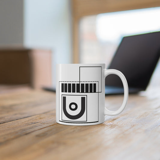 Architectural Symbol Mug | 11oz Ceramic Coffee Mug | Black & White Modern Abstract Design