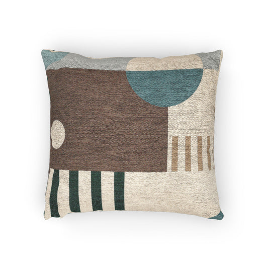 Abstract Rhythm Cushion – Teal & Earthy Beige