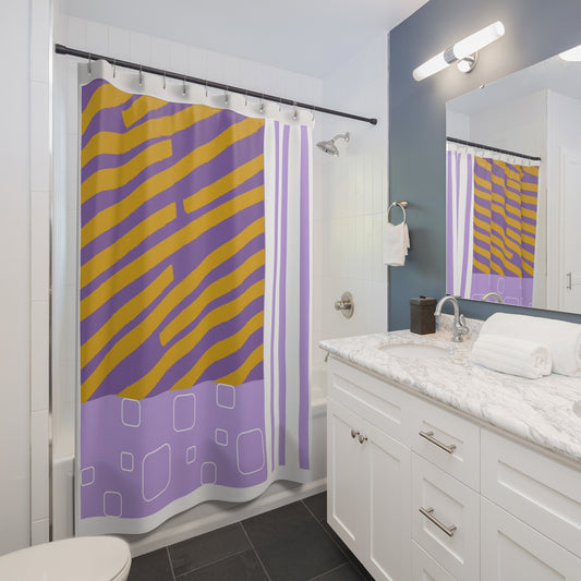 Purple + Mustard Geometric Shower Curtain – Abstract Modern Pop Design