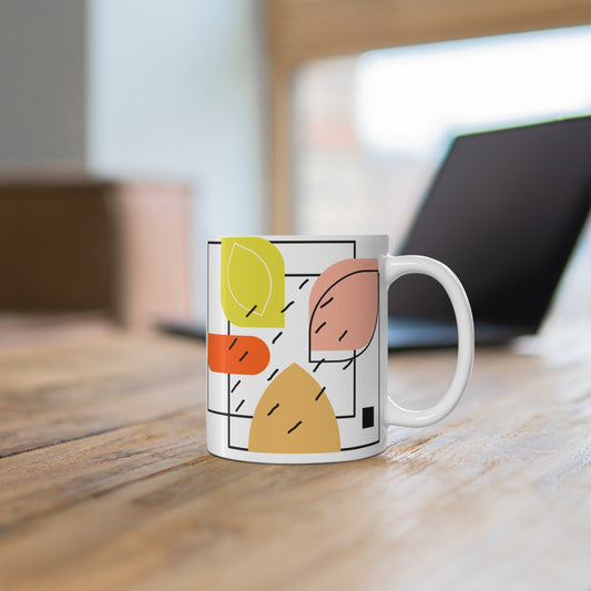 Connected Flora – Stylized Leaf Grid Ceramic Mug