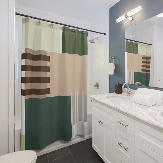 Earthy Abstract Geometric Shower Curtain – Minimalist Modern Balance