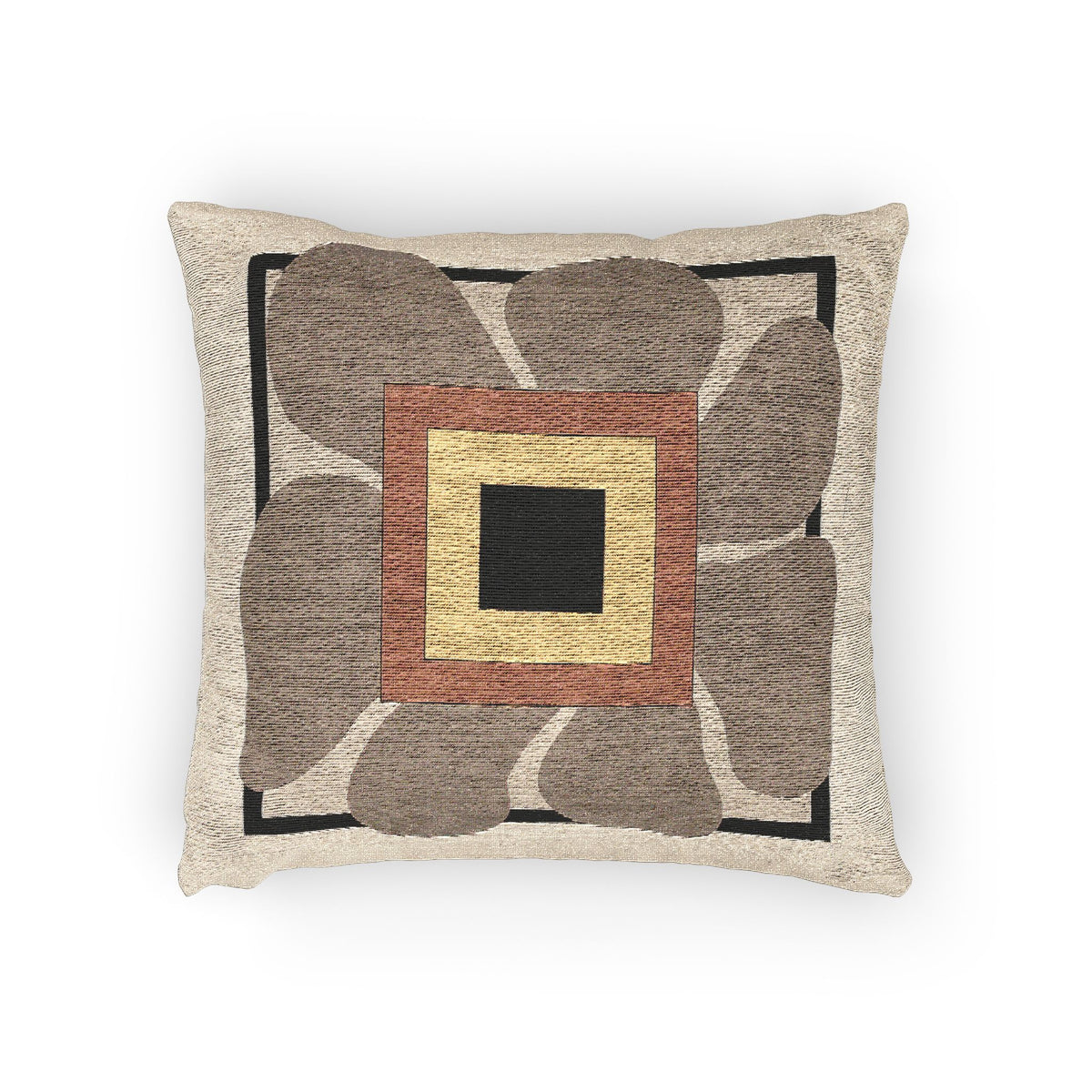 “Petal Frame” – Geometric Floral Throw Pillow in Sunset Tones