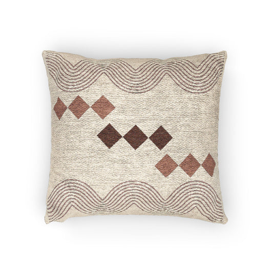 “Wavelength Spine” – Abstract Throw Pillow in Cream, Brown & Black