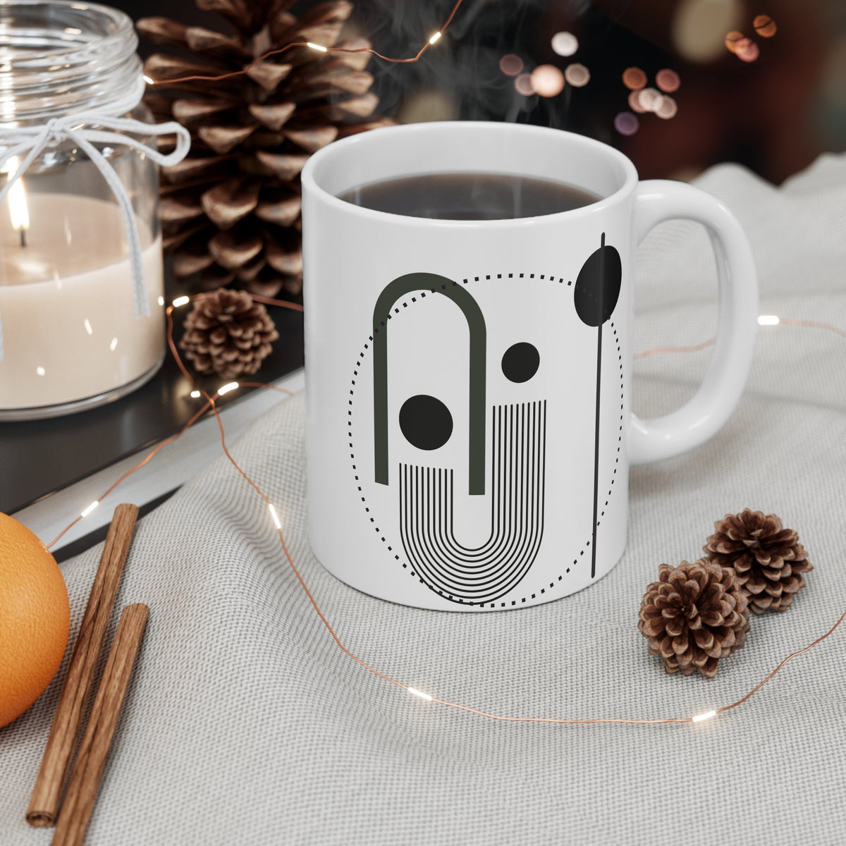 "Urban Echo" Mug | Minimalist Ceramic Mug with Geometric Line Art | Modern Architecture-Inspired Gift