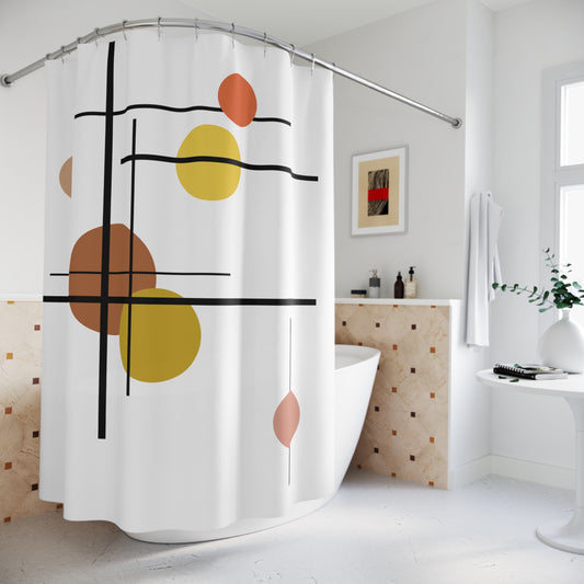 Minimalist Grid & Circles Shower Curtain – Bold Modern Accent