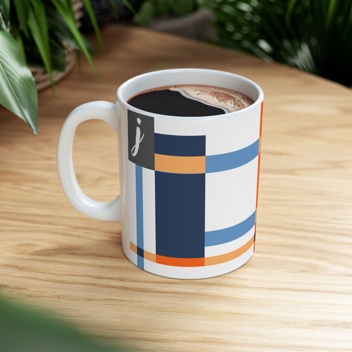 "J" Spatial Study – De Stijl Inspired Monogram Mug | 11 oz Mug