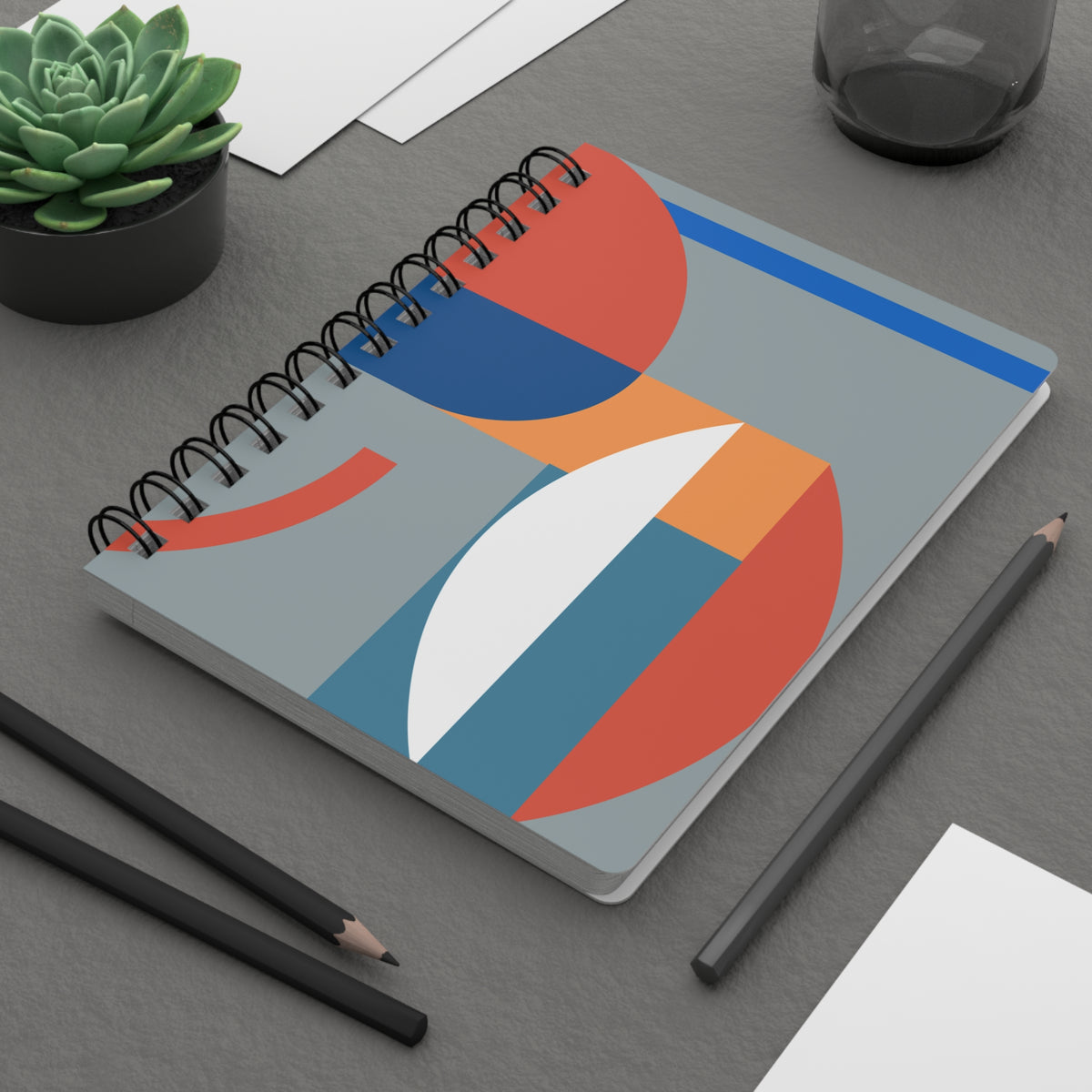 Vibrant Retro Geometric Spiral Notebook | Mid-Century Circles & Arcs Journal | Bold Stationery
