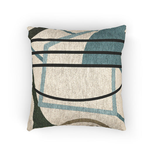 Structured Harmony Cushion – Blue, Beige & Green Geometry