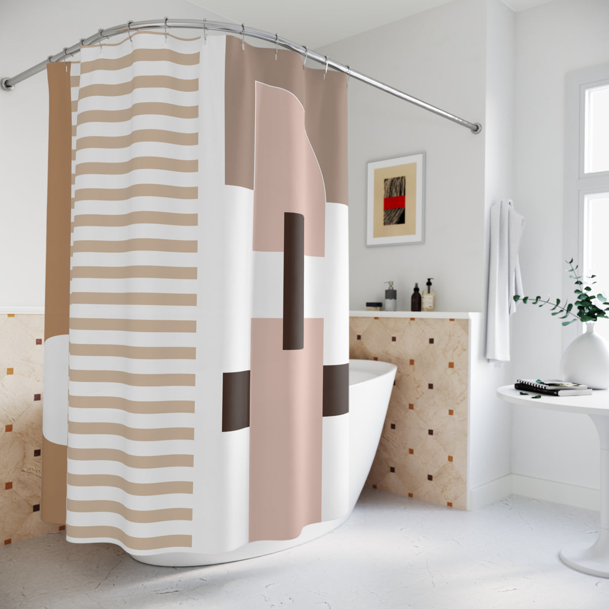 Neutral Abstract Geometric Shower Curtain – Contemporary Minimalist Accent