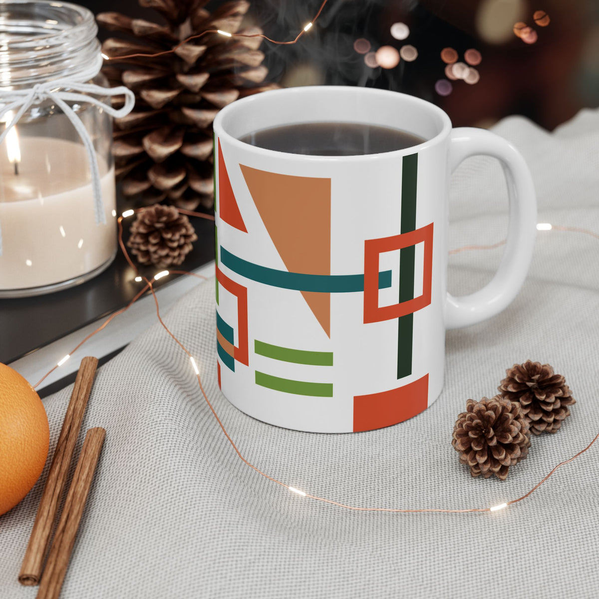 Vibrant Mid-Century Modern Geometric Mug | Abstract Retro Art Coffee Cup