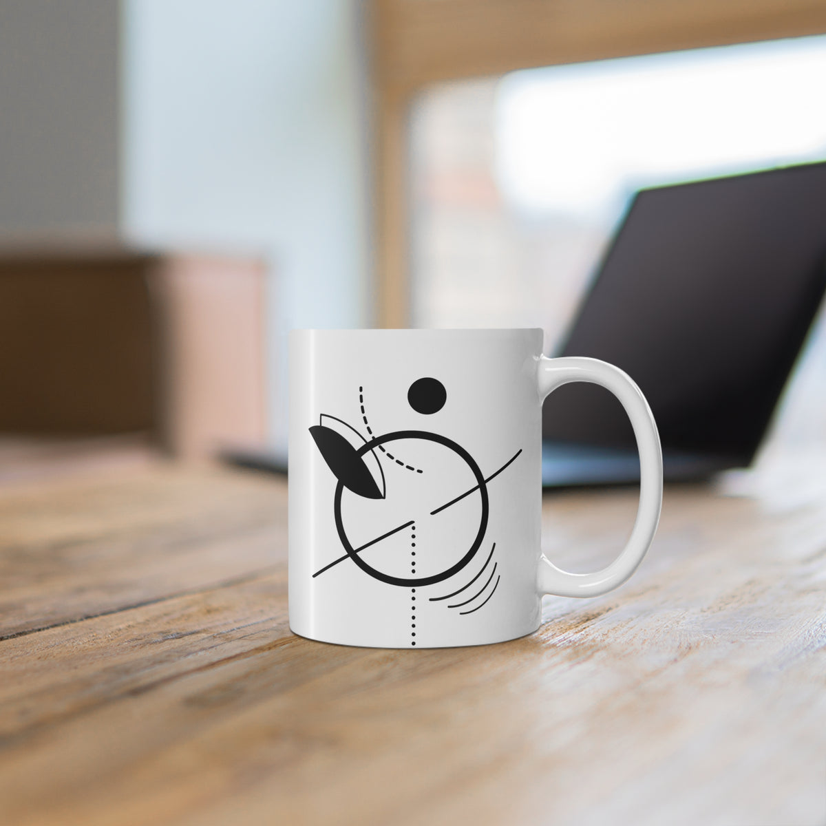 Minimalist Curve Mug | 11oz Ceramic Coffee Mug | Abstract Black Line Art with Architectural Style