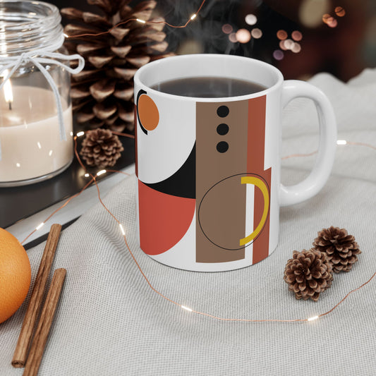 Retro Geometric Abstract Coffee Mug | Mid-Century Circles & Shapes Kitchenware | Designer Art Mug | 11 oz Mug