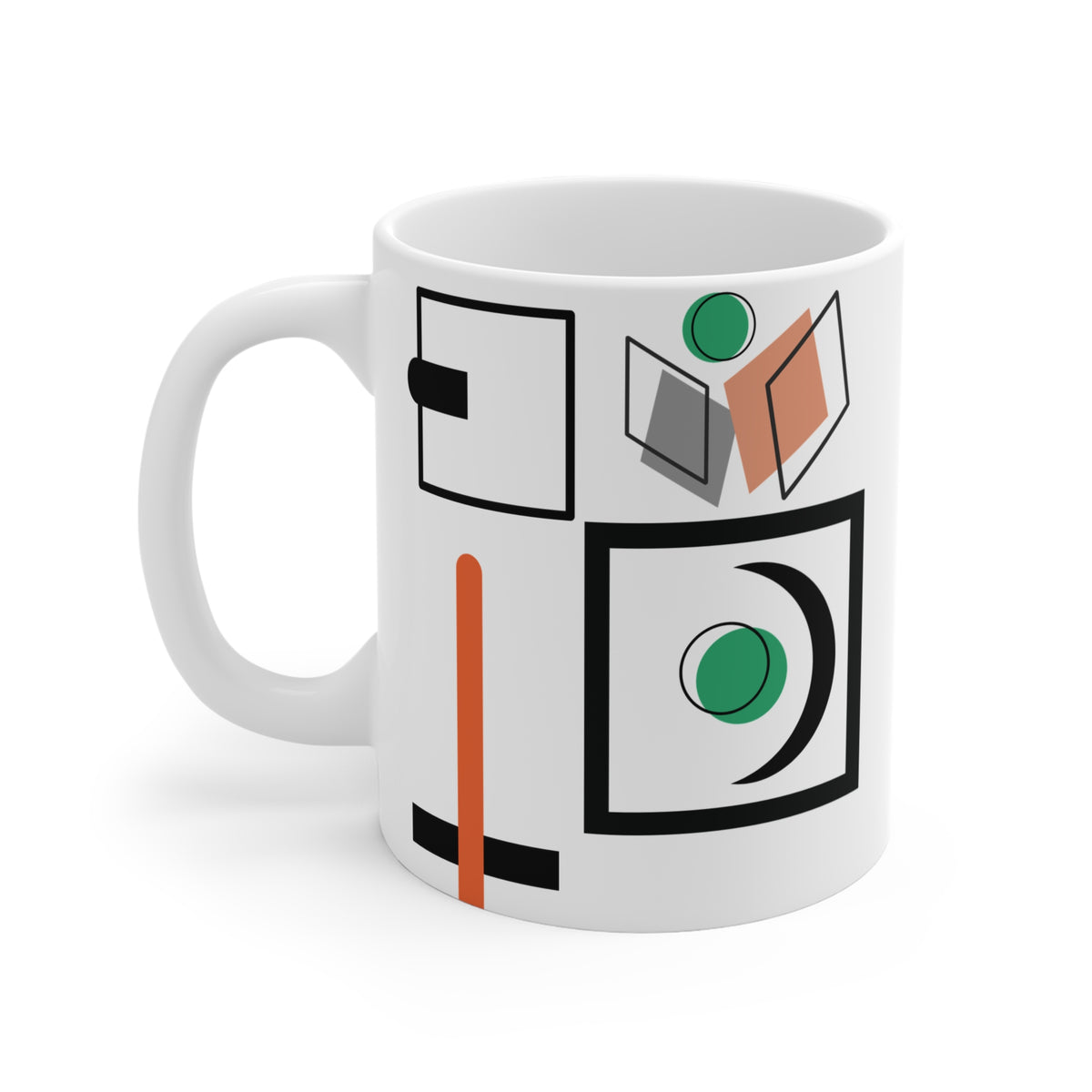 Abstract Form & Color Mug – Green, Orange & Gray Geometric Composition