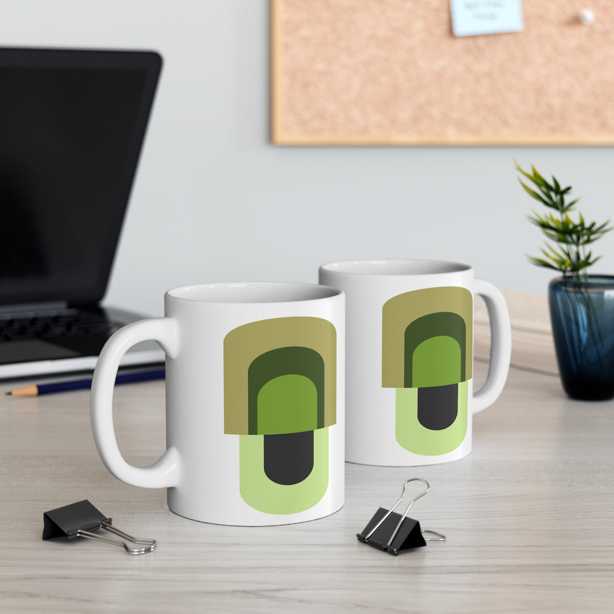 Green Geometric Mug | 11oz Ceramic Coffee Cup | Modern Abstract Minimalist Design