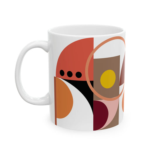 Retro Geometric Abstract Coffee Mug | Mid-Century Circles & Shapes Kitchenware | Designer Art Mug | 11 oz Mug