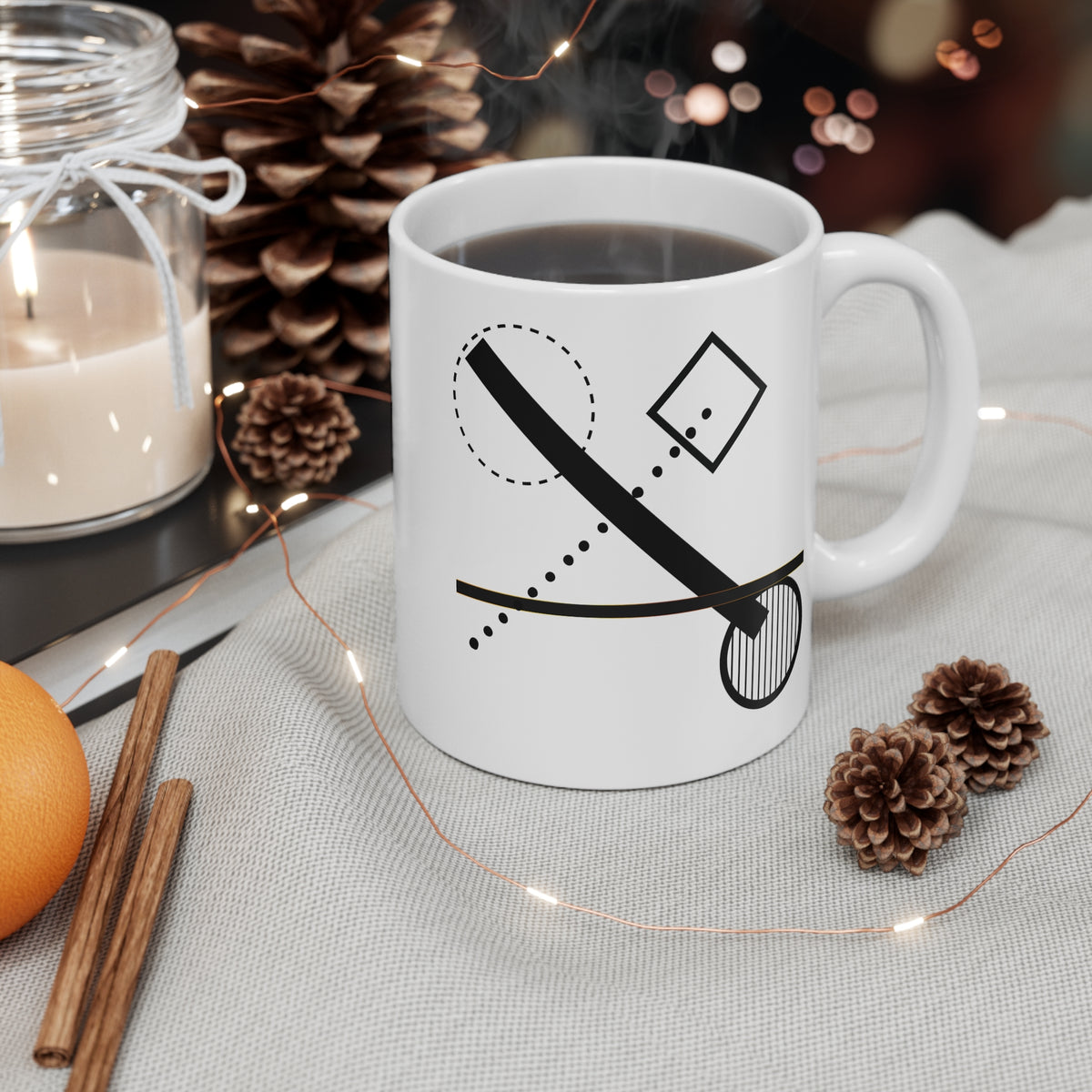 Modern Black & White Mug | 11oz Ceramic Mug | Minimal Abstract Geometric Design