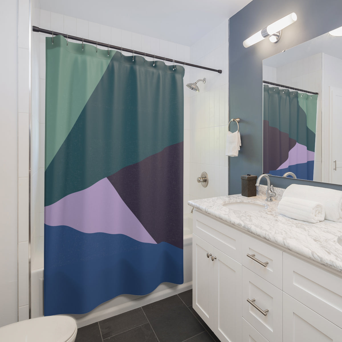 Geometric Triangle Abstract Shower Curtain | Modern Cool Tones Art Decor