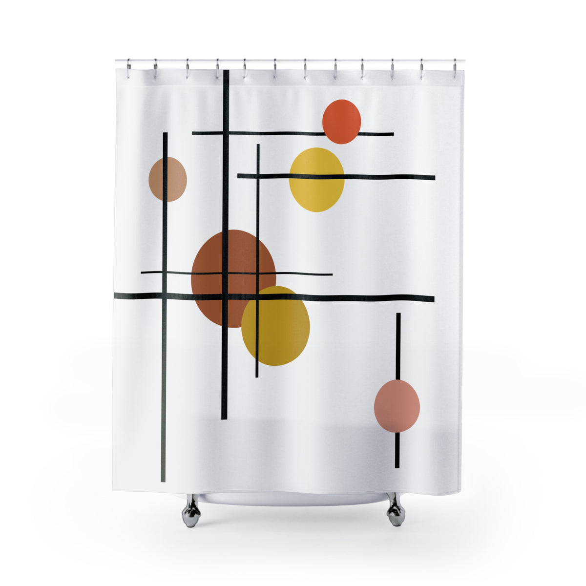Minimalist Grid & Circles Shower Curtain – Bold Modern Accent